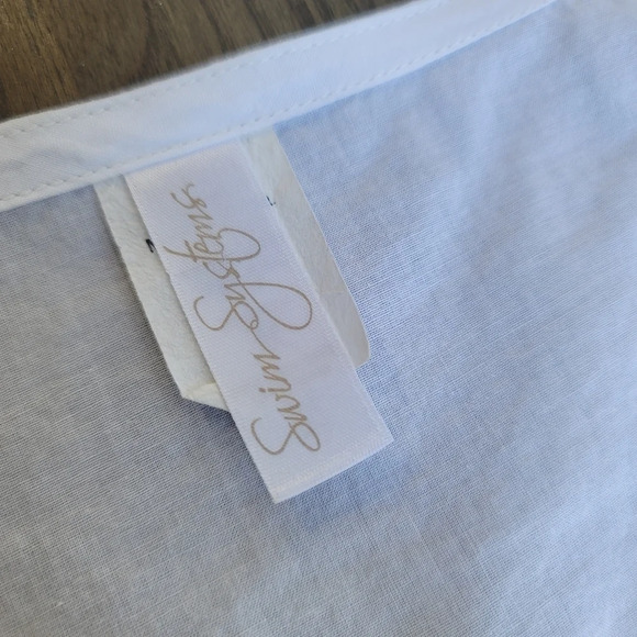 SWIM SYSTEMS 3/4 Sleeve Cover Up DRESS V-Neck Tie White Cotton Beaded Size L - Picture 11 of 13